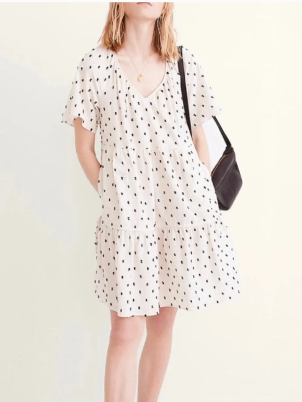 Madewell Cotton-Linen Blend Lorelei Mini Dress Clip Polka Dot Tiered Size XL